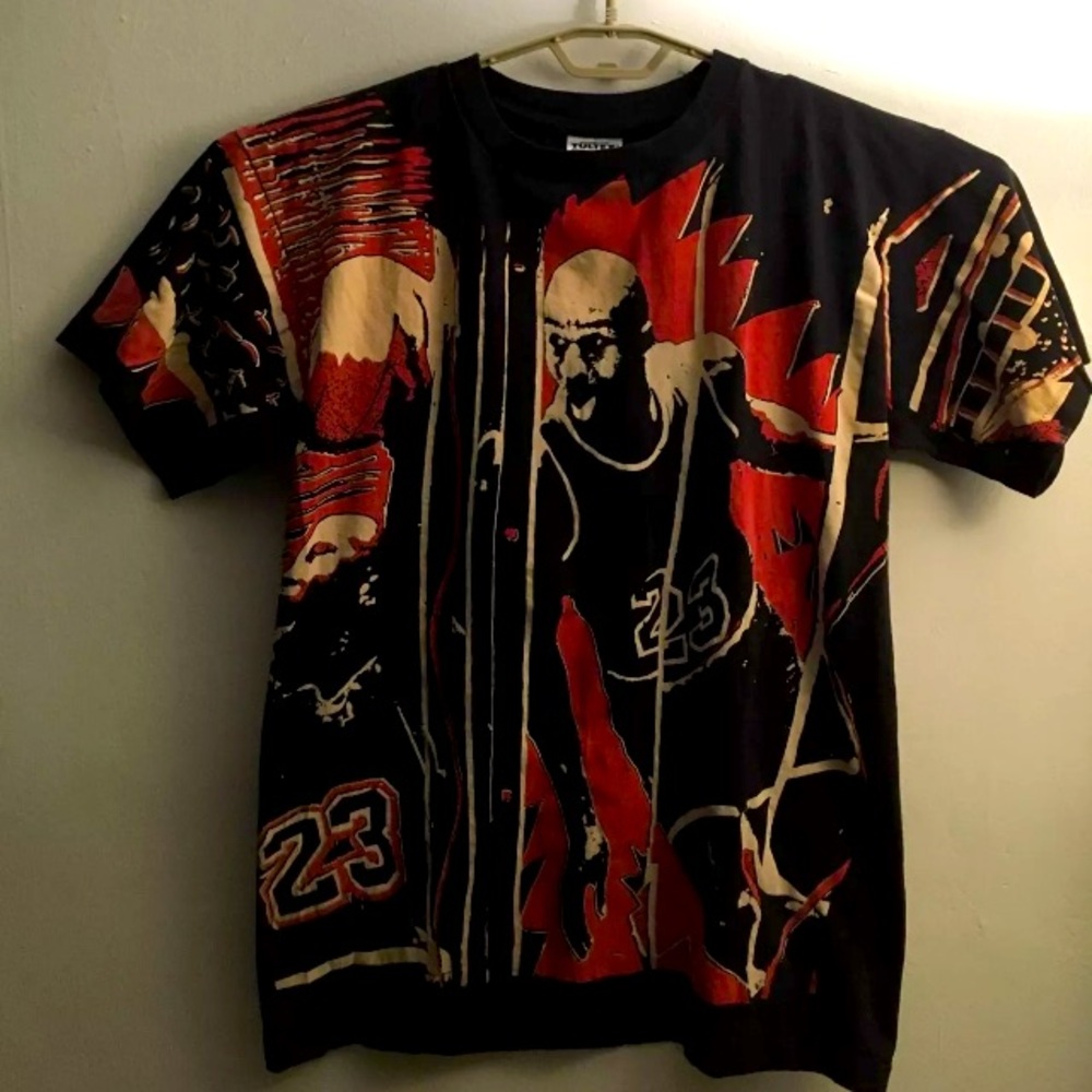 Michael Jordan Mens AOP Large Shirt Single Stitch Chicago Bulls Tultex Tag